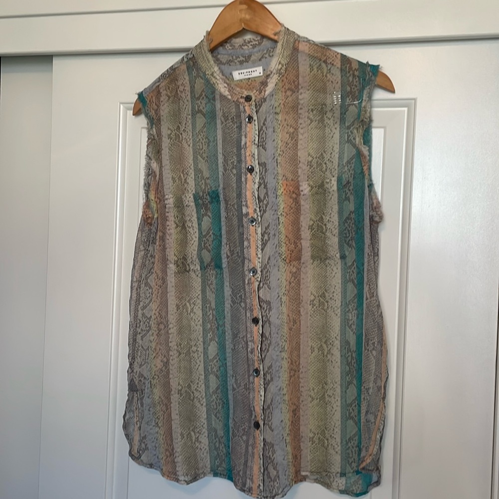 EQUIPMENT multi color snake skin sheer top